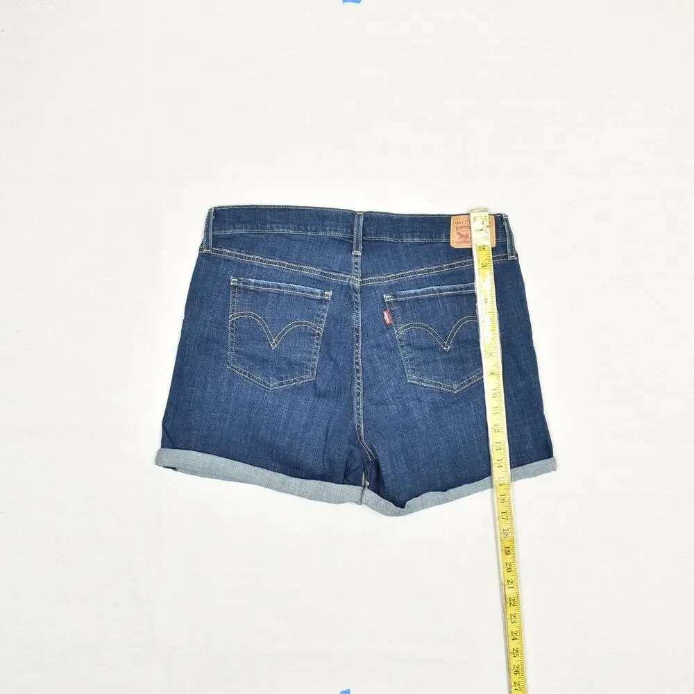 Levi's Women Denim Shorts Cuffed Cotton Blue Size 33 Mid Length Zip Solid